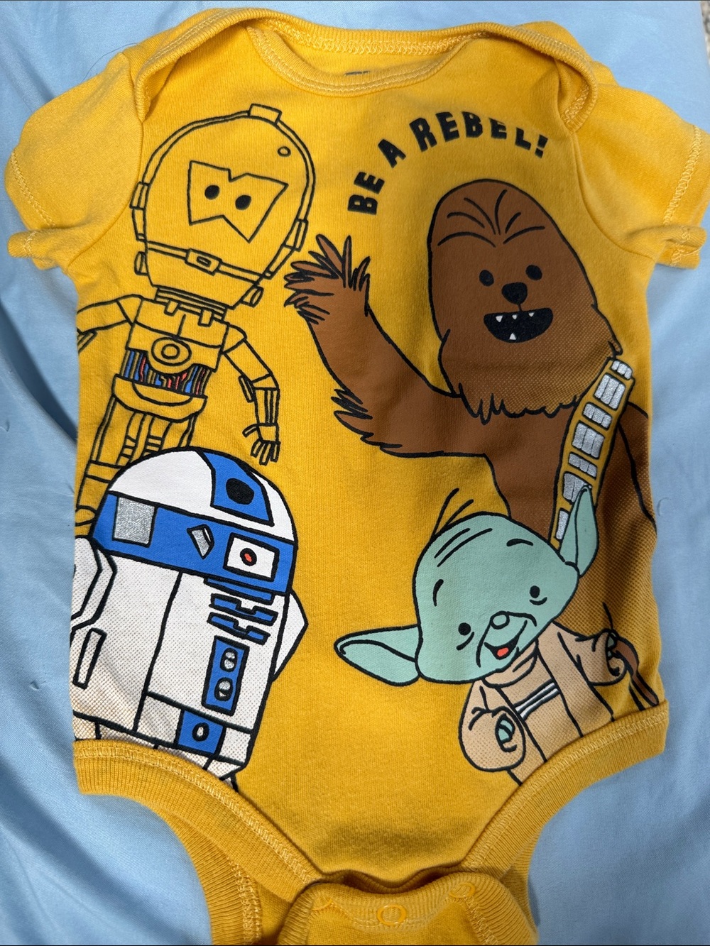 Star Wars Yellow Baby One-Piece with Chewbacca, Yoda & Droids